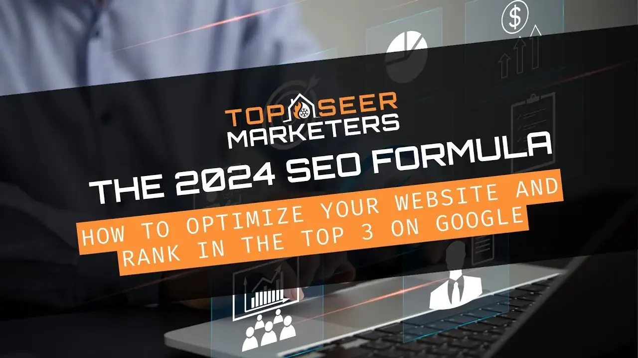Cover: The 2024 SEO Formula, how to optimise your website and rank in the top 3 on Google, over hands at a laptop